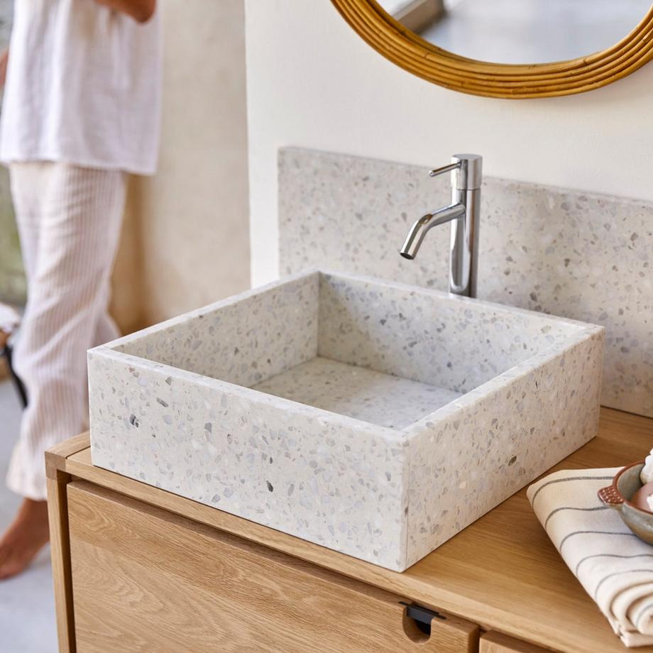 Tikamoon Lavabo quadrato in battuto di terrazzo premium moon Made  