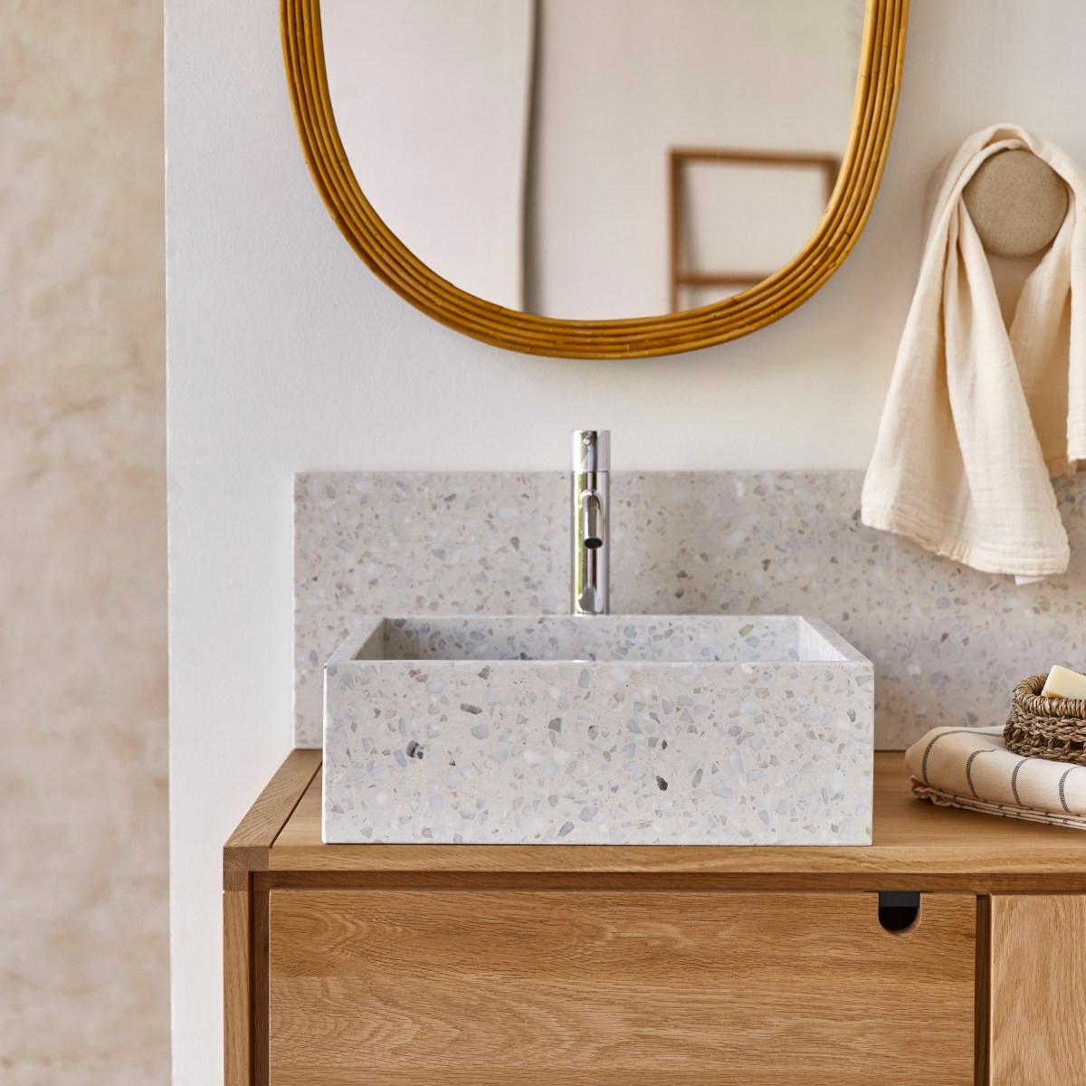 Tikamoon Quadratisches Waschbecken aus Premium-Terrazzo Moon Made  