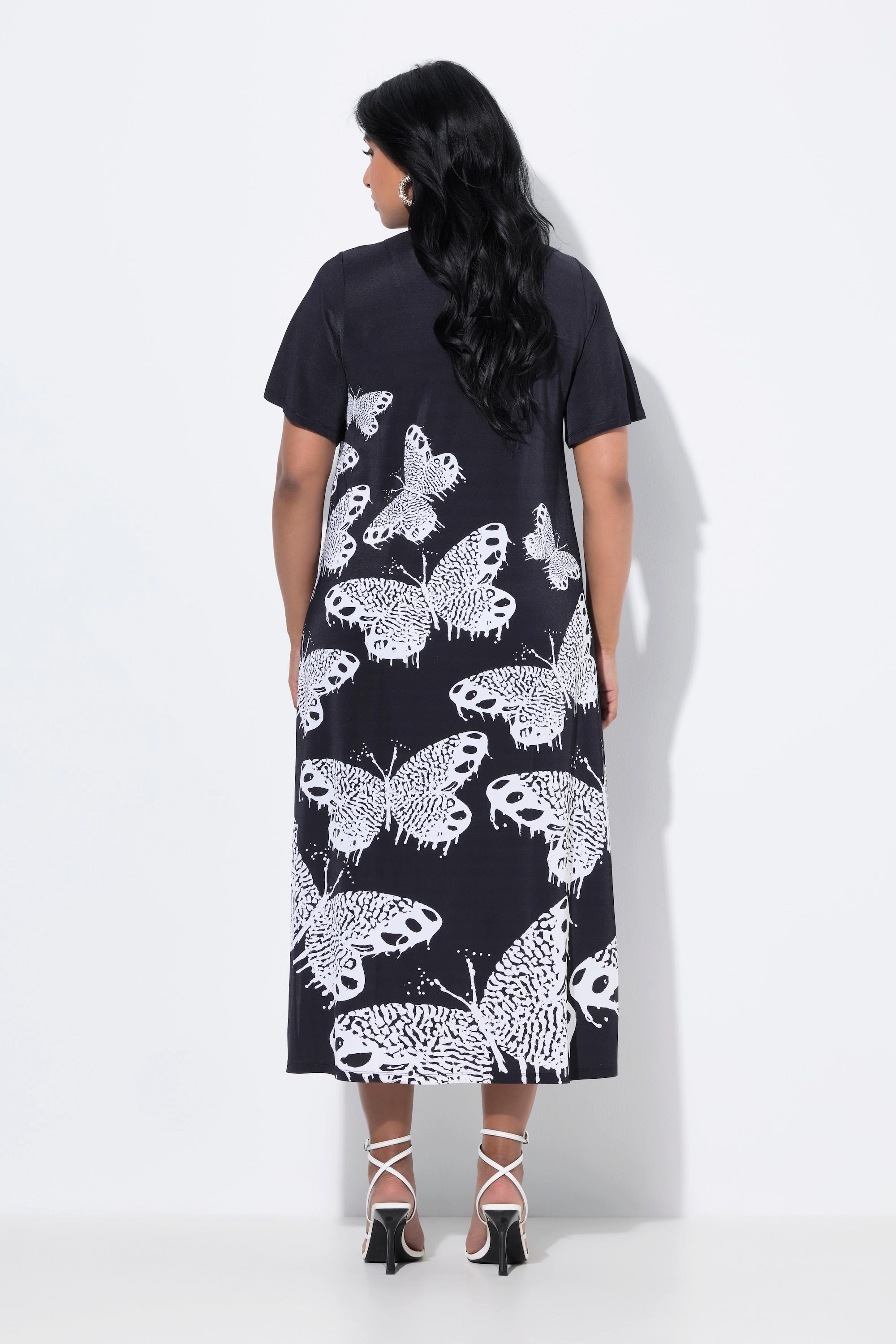 Ulla Popken Robe Midi Slinky Papillon Col V Manches Courtes  