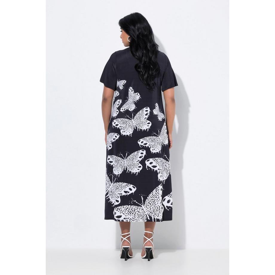 Ulla Popken Slinky Schmetterling V-Ausschnitt Halbarm Midikleid  