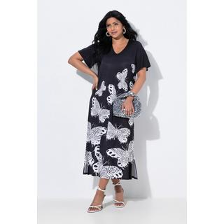 Ulla Popken Robe Midi Slinky Papillon Col V Manches Courtes  