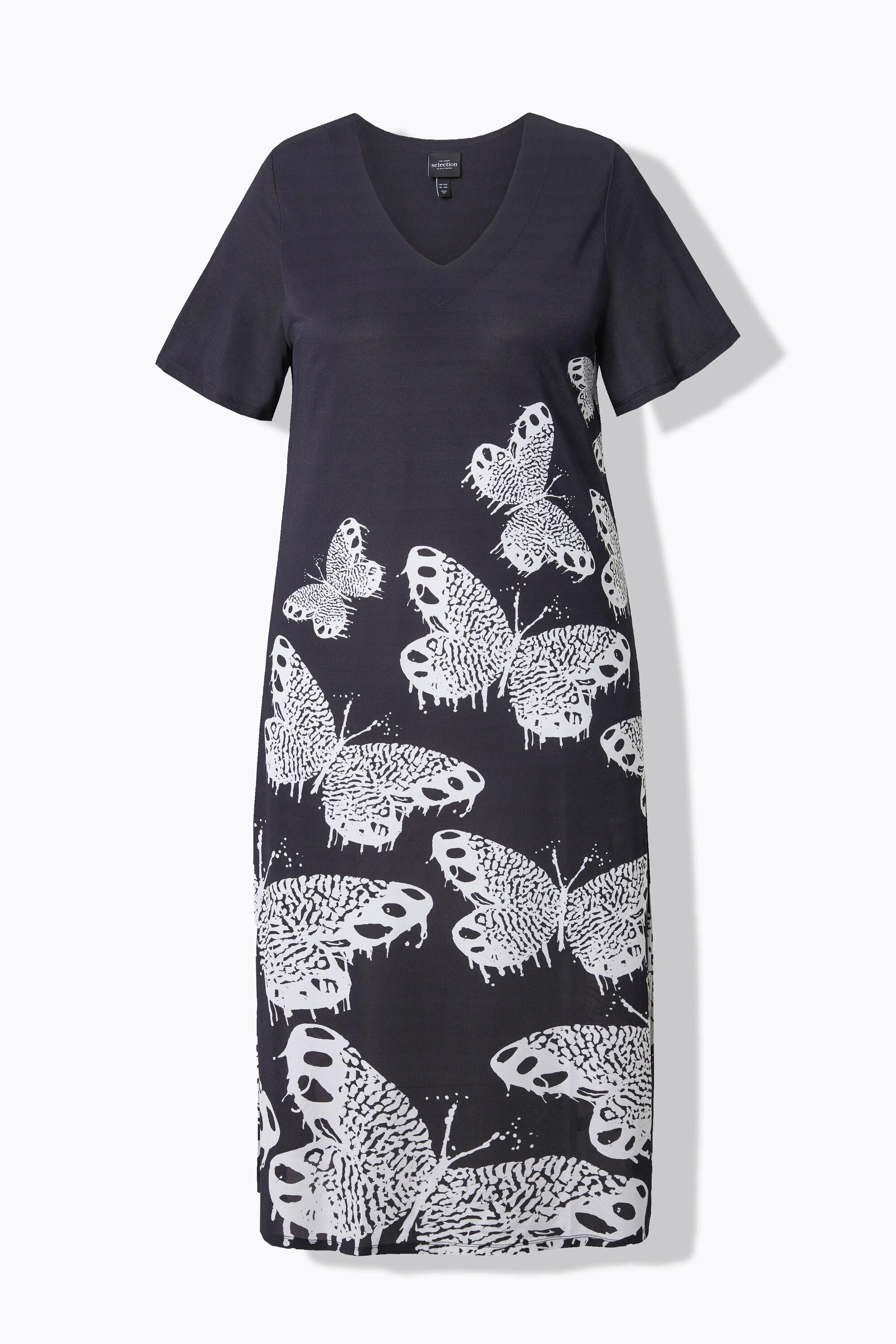 Ulla Popken Robe Midi Slinky Papillon Col V Manches Courtes  