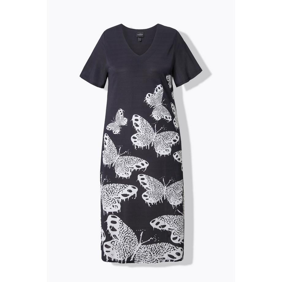 Ulla Popken Slinky Schmetterling V-Ausschnitt Halbarm Midikleid  