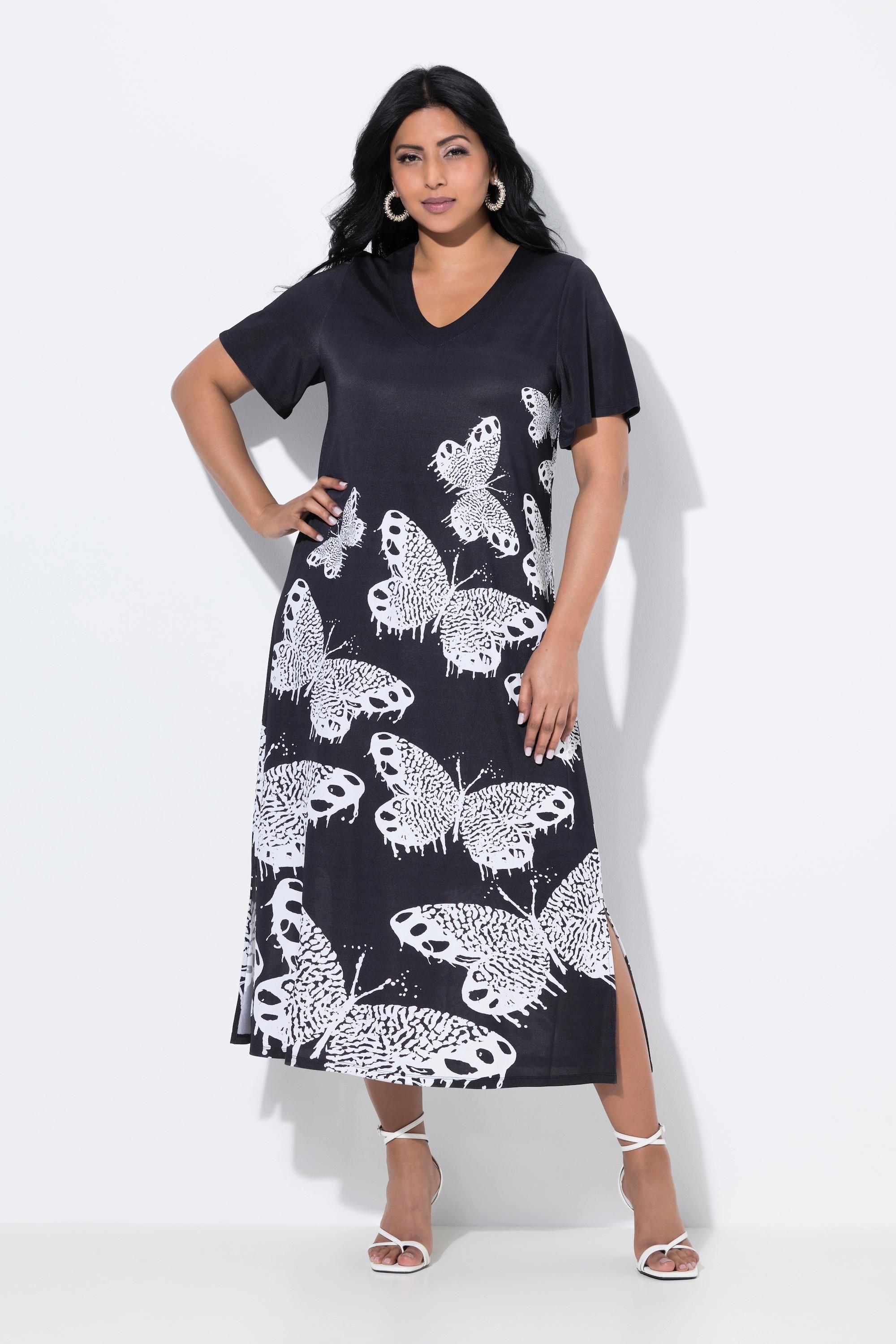 Ulla Popken Robe Midi Slinky Papillon Col V Manches Courtes  