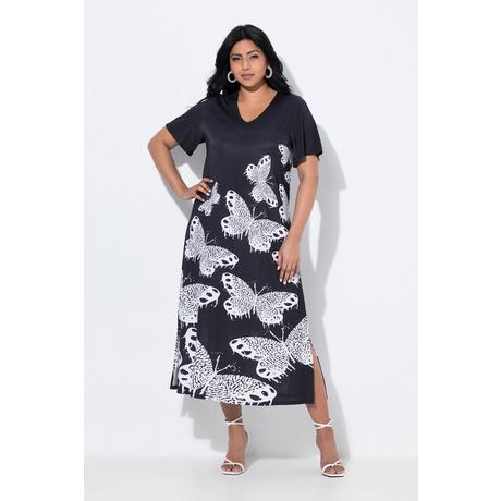 Ulla Popken Robe Midi Slinky Papillon Col V Manches Courtes  