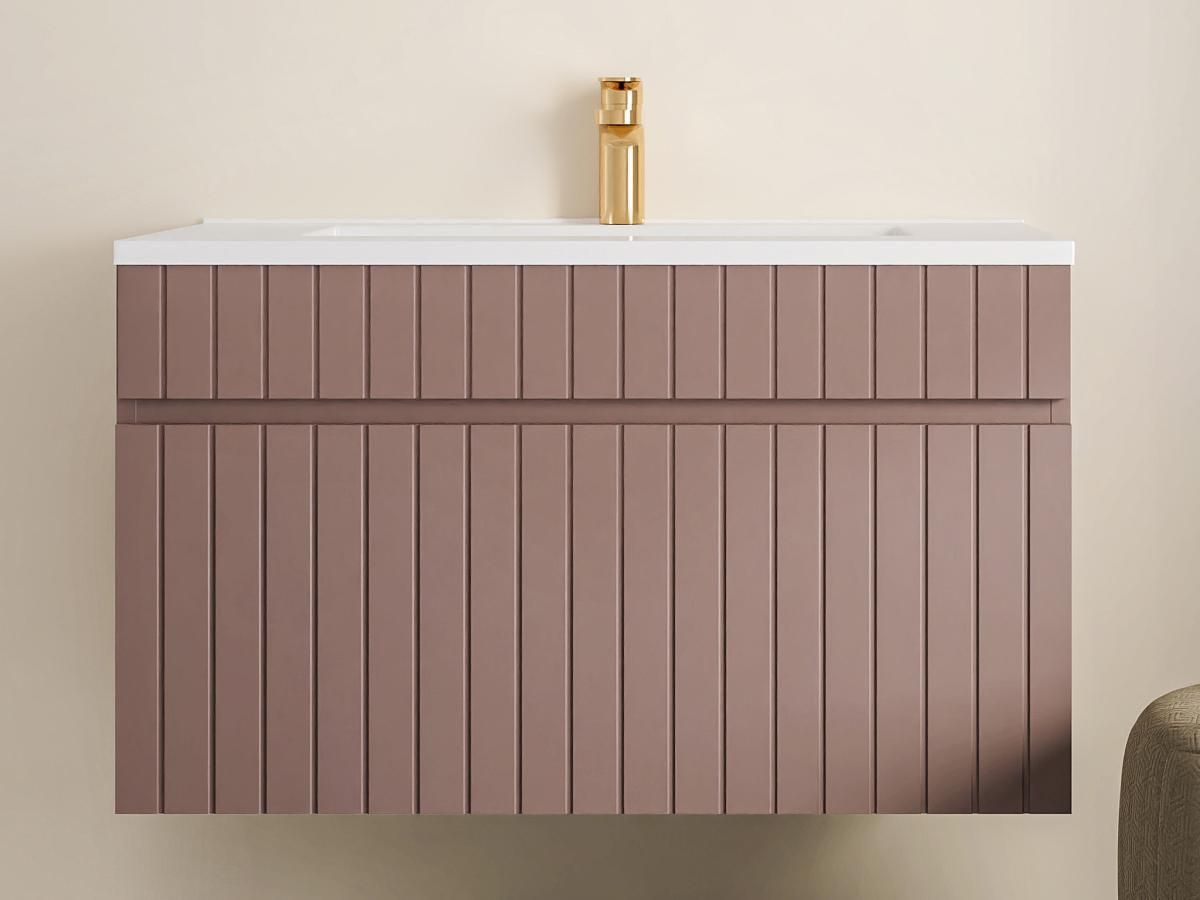Vente-unique Mobile per bagno sospeso scanalato con lavabo da incasso 80 cm Rosa - SATARA  