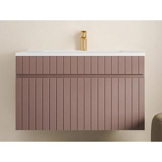 Vente-unique Meuble de salle de bain suspendu strié rose avec vasque à encastrer - 80 cm  - SATARA  