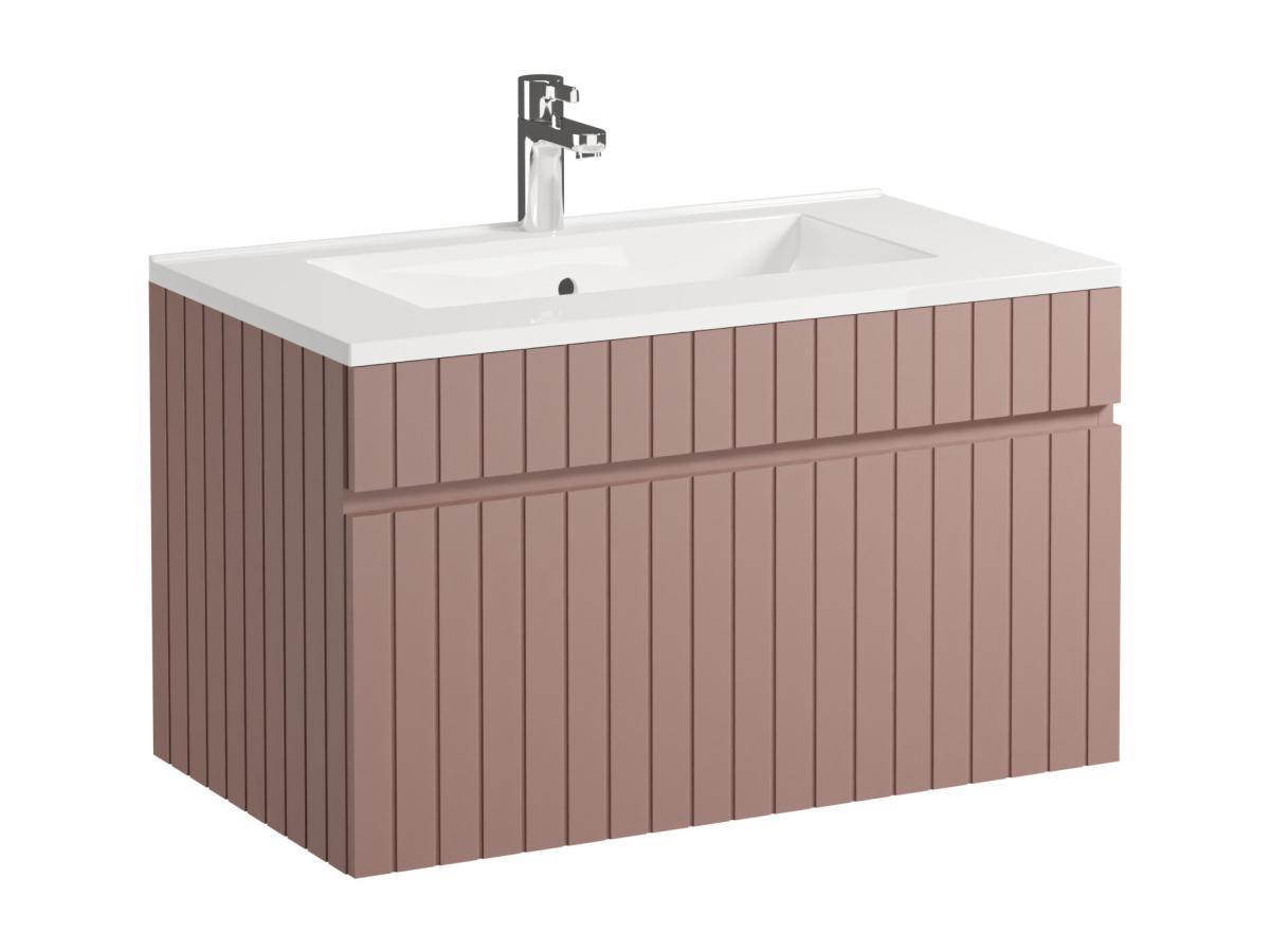 Vente-unique Mobile per bagno sospeso scanalato con lavabo da incasso 80 cm Rosa - SATARA  