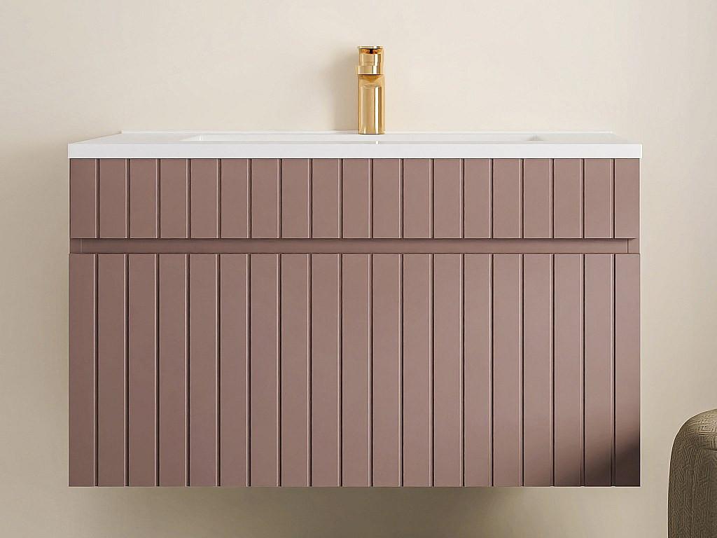 Vente-unique Mobile per bagno sospeso scanalato con lavabo da incasso 80 cm Rosa - SATARA  