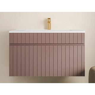 Vente-unique Mobile per bagno sospeso scanalato con lavabo da incasso 80 cm Rosa - SATARA  