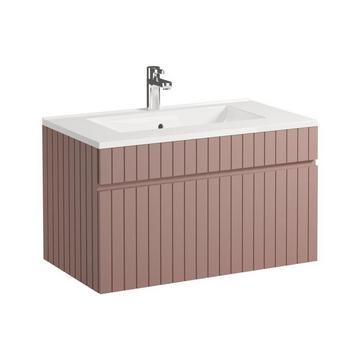 Meuble de salle de bain suspendu strié rose avec vasque à encastrer - 80 cm  - SATARA