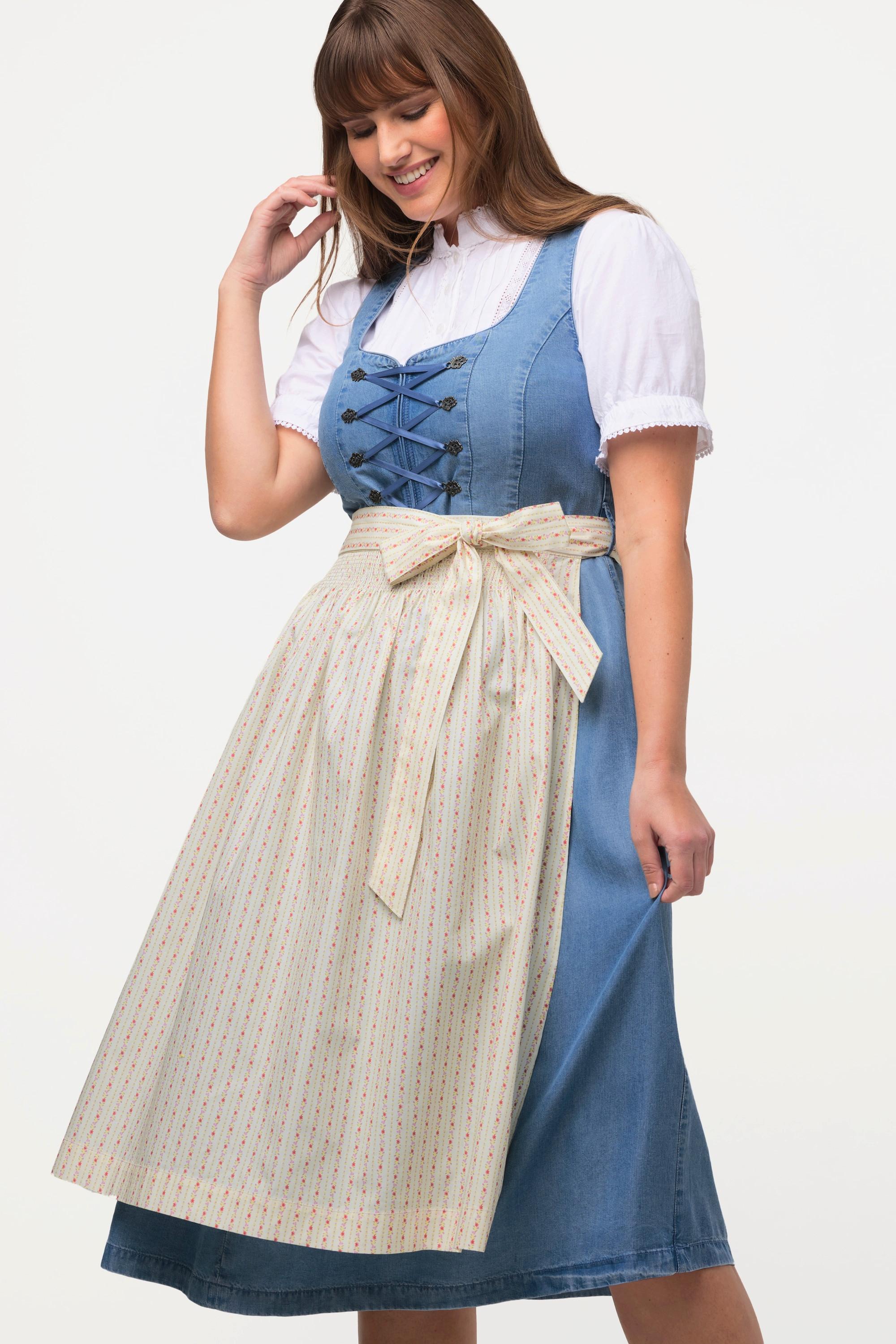 Ulla Popken  Dirndl, Lyocell, 2 Schürzen, Carree-Ausschnitt, ärmellos 