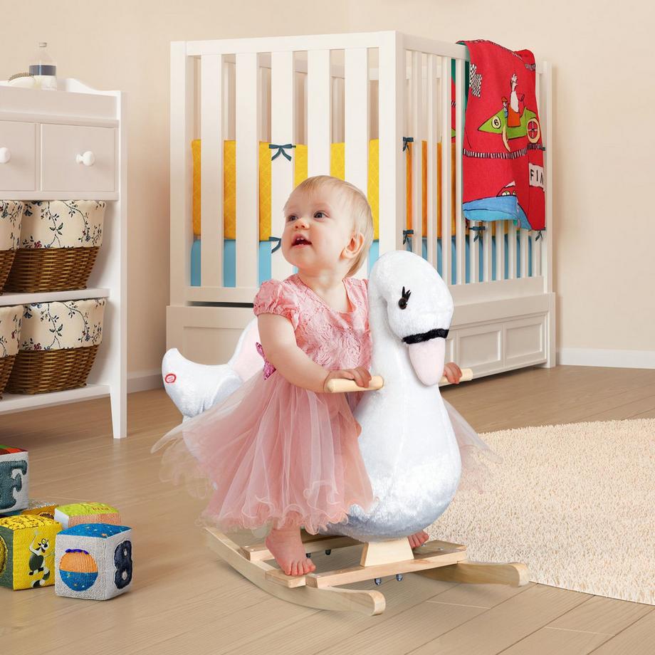 Northio  Cheval À Bascule Pour Enfants En Rose + Blanc Peluche Animal À Bascule Pour Chambre D'Enfant 60 X 32 X 55 Cm 