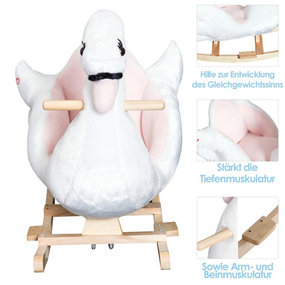 Northio  Cheval À Bascule Pour Enfants En Rose + Blanc Peluche Animal À Bascule Pour Chambre D'Enfant 60 X 32 X 55 Cm 