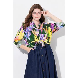 Ulla Popken  Chemisier à manches longues, col chemise et motif iris 