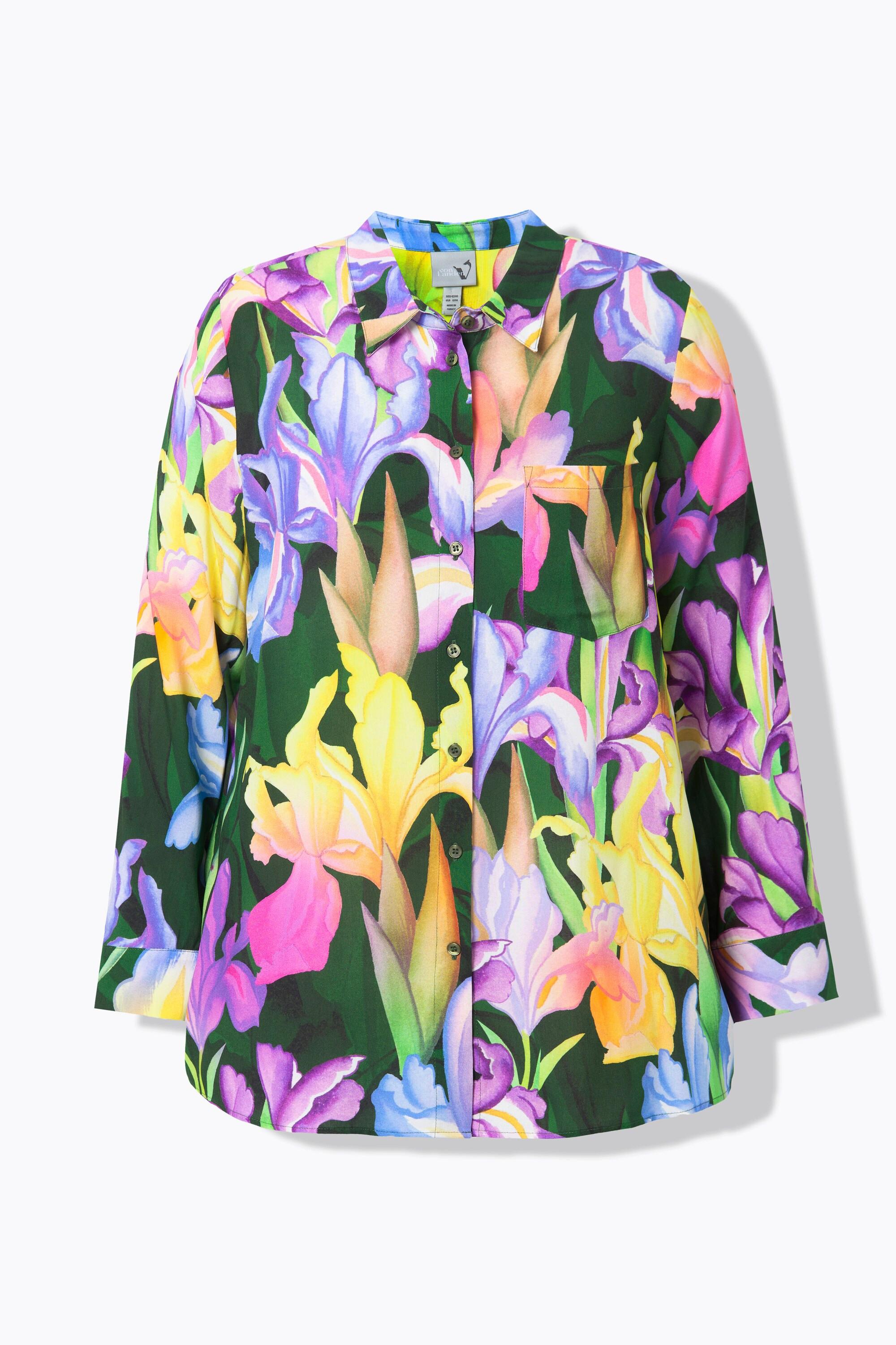 Ulla Popken  Chemisier à manches longues, col chemise et motif iris 