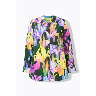 Ulla Popken  Chemisier à manches longues, col chemise et motif iris 