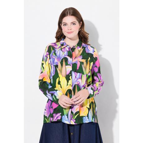 Ulla Popken  Chemisier à manches longues, col chemise et motif iris 