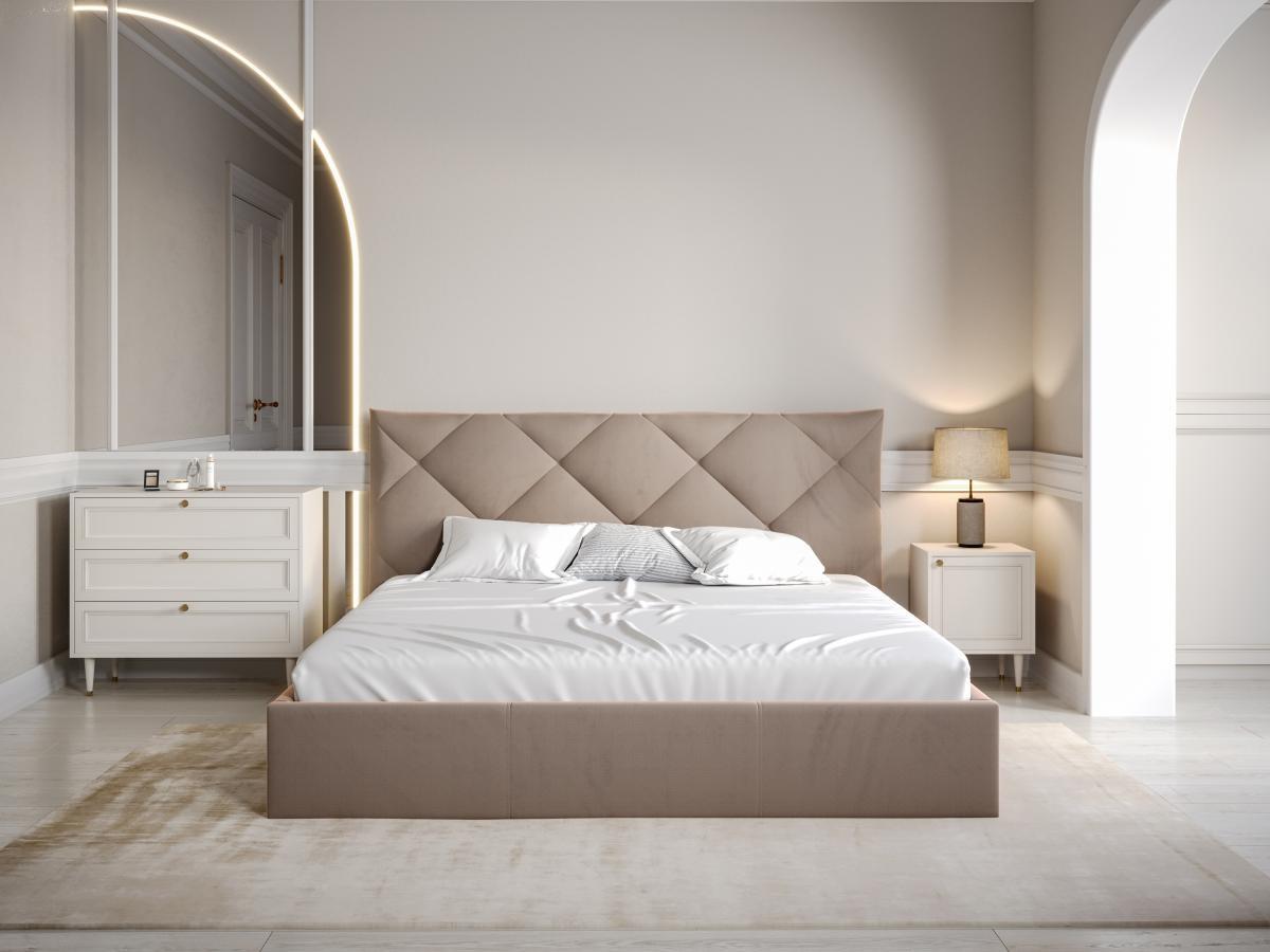 PASCAL MORABITO Bett mit Bettkasten - 180 x 200 cm - Samt - Beige + Matratze - STARI von Pascal Morabito  