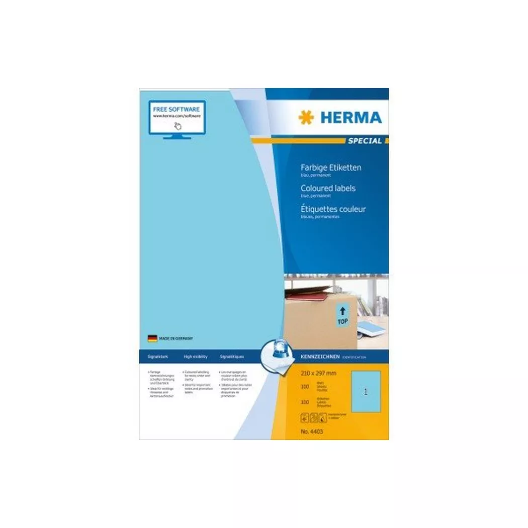 HERMA – Etiketten SPECIAL 210x297mm 4403 blau,perm. 100 St./100 Bl., One Size