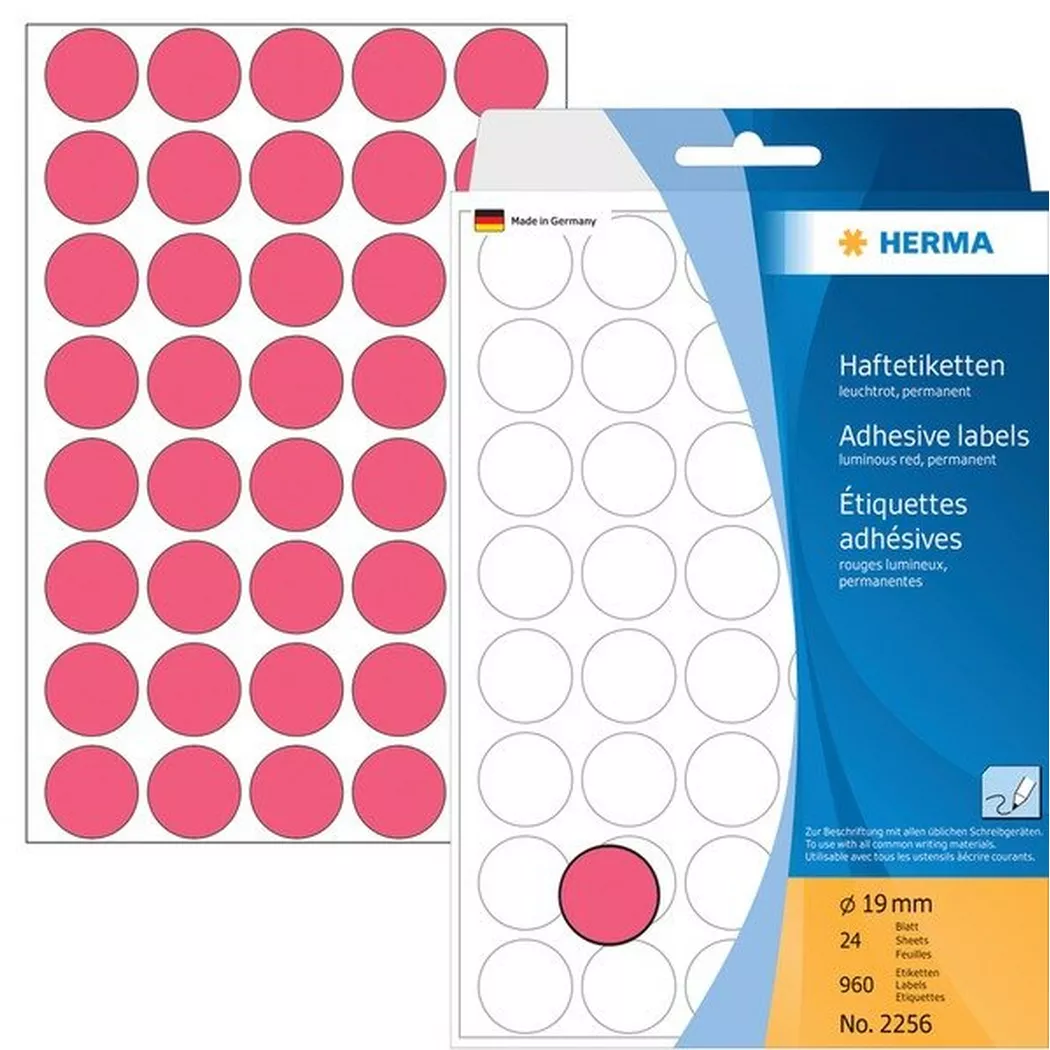 HERMA – Etiketten rund 19mm 2256 rot 960 Stück, One Size