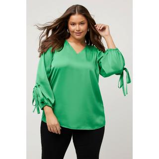 Ulla Popken  Blusa dal taglio svasato con scollo a V, fiocco e maniche a sbuffo 