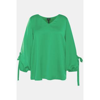 Ulla Popken  Blusa dal taglio svasato con scollo a V, fiocco e maniche a sbuffo 