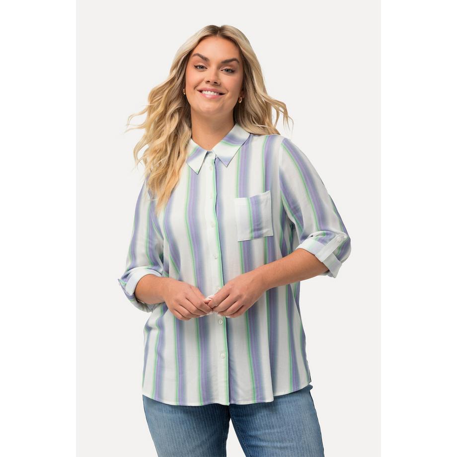 Ulla Popken Gestreifte Hemdbluse mit Hemdkragen  