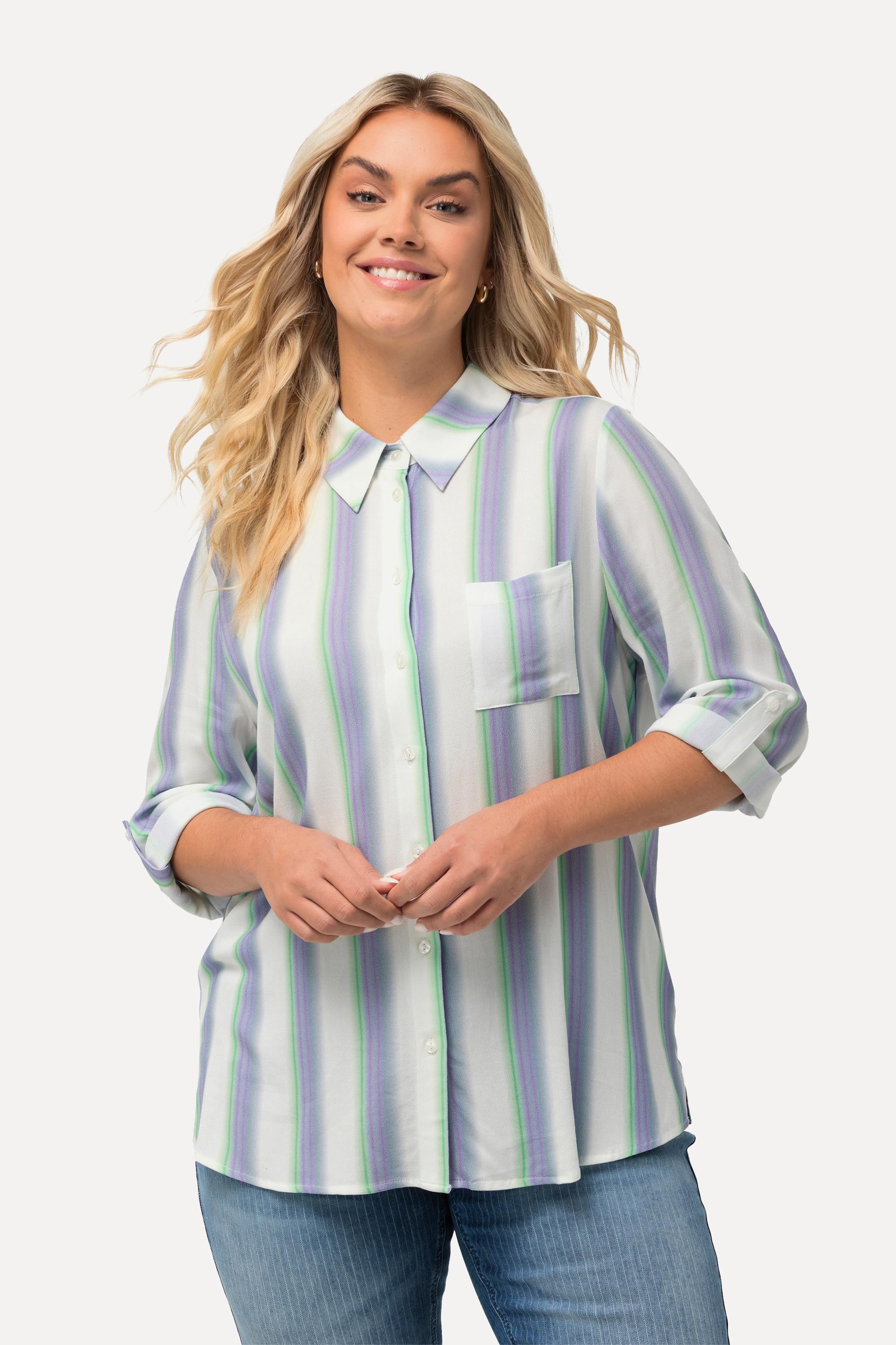 Ulla Popken Camicia a righe con colletto da camicia  