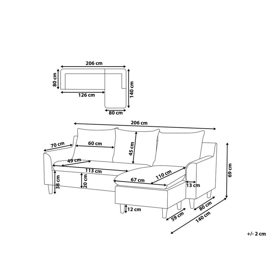 Beliani Canapé d'angle en Tissu Moderne ELVENES  
