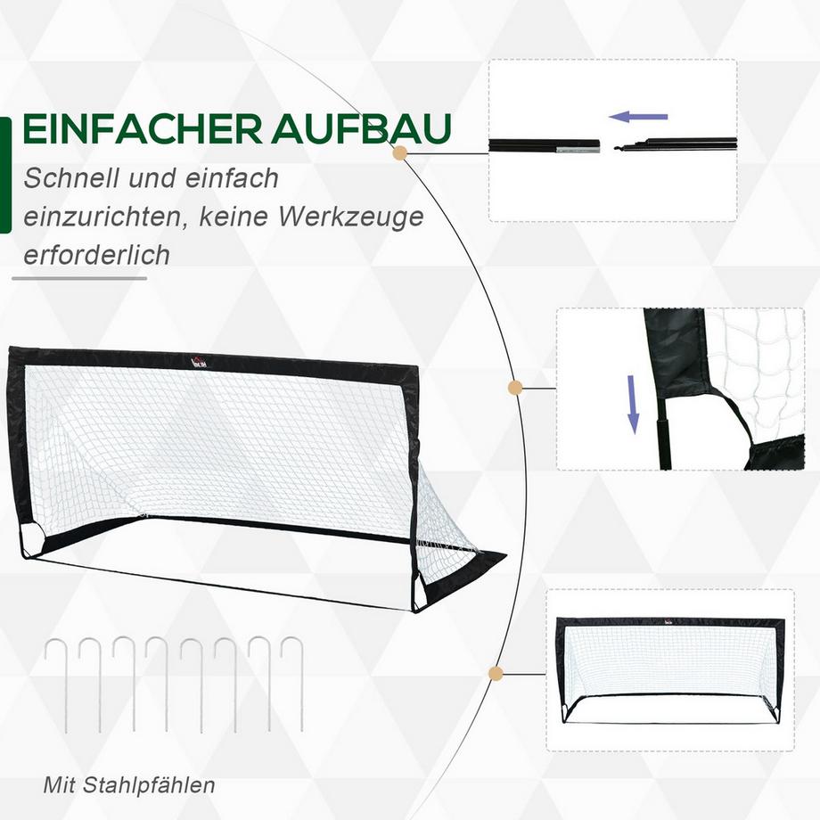 Northio  Fußballtore Set 2Er Set Minitore, Faltbar Aus Stahl Und Tetrolon, Schwarz, 186X90X89 Cm 