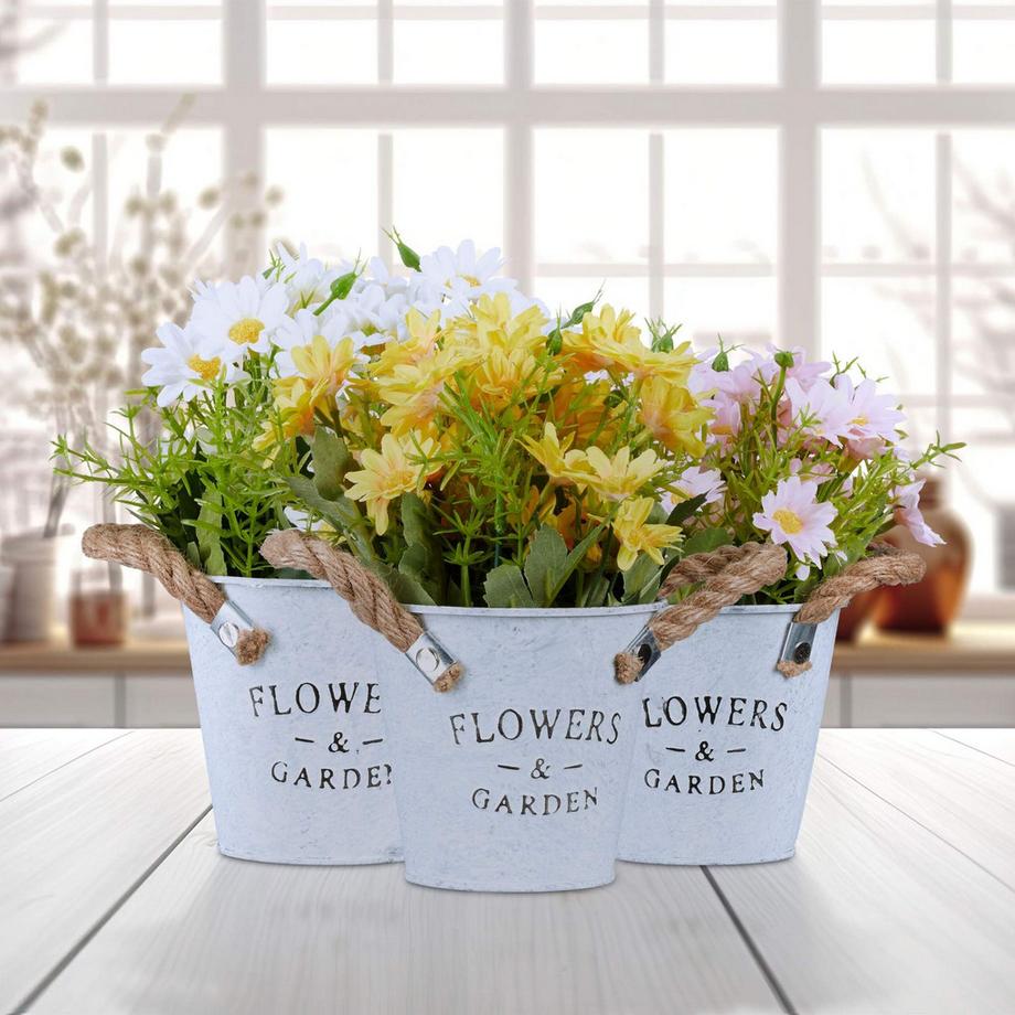 B2X 3er Set Kunstblumen im Topf  