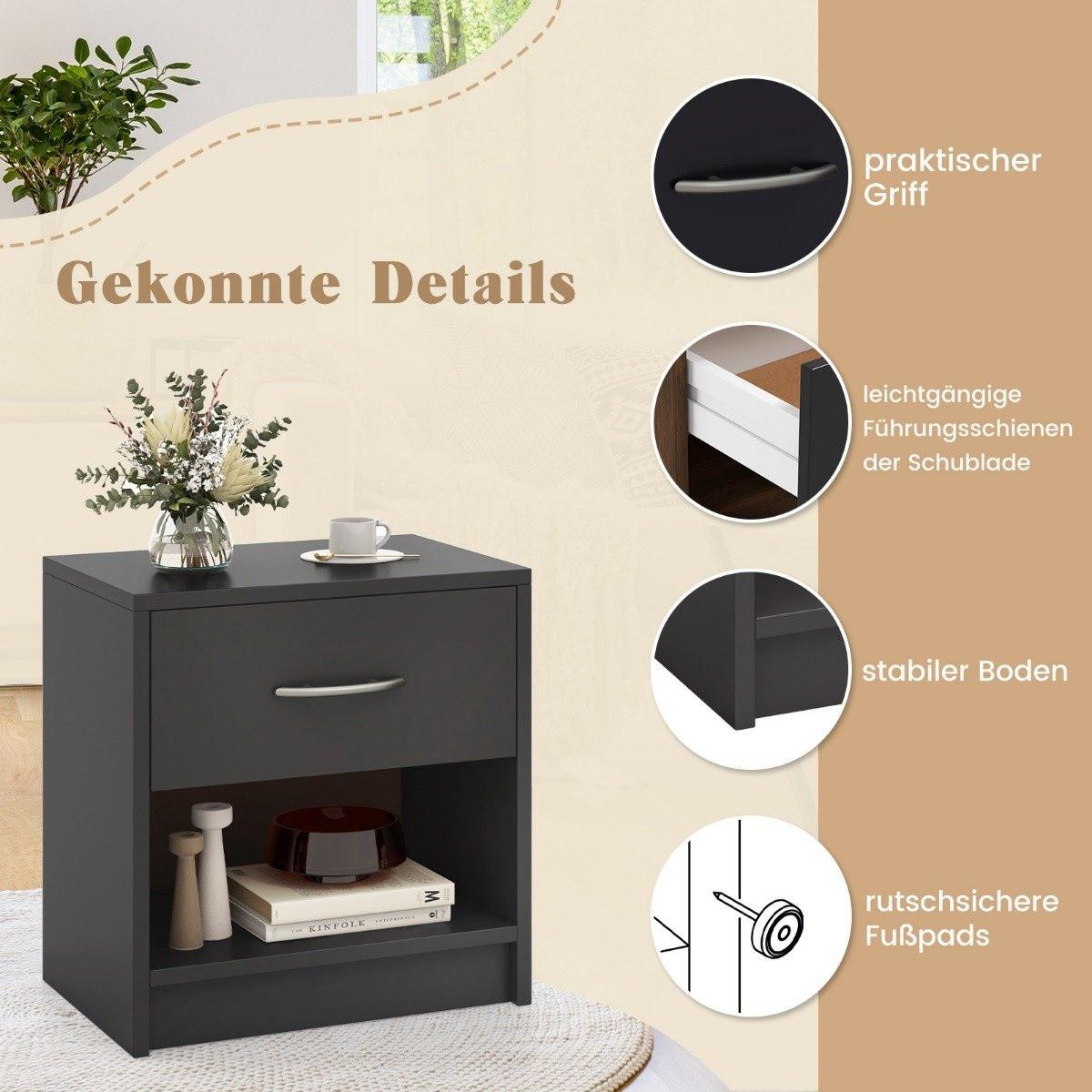 Northix Table de chevet avec tiroir Petite table d'appoint avec compartiment ouvert 38,5 x 28 x 40,5 cm Gris  