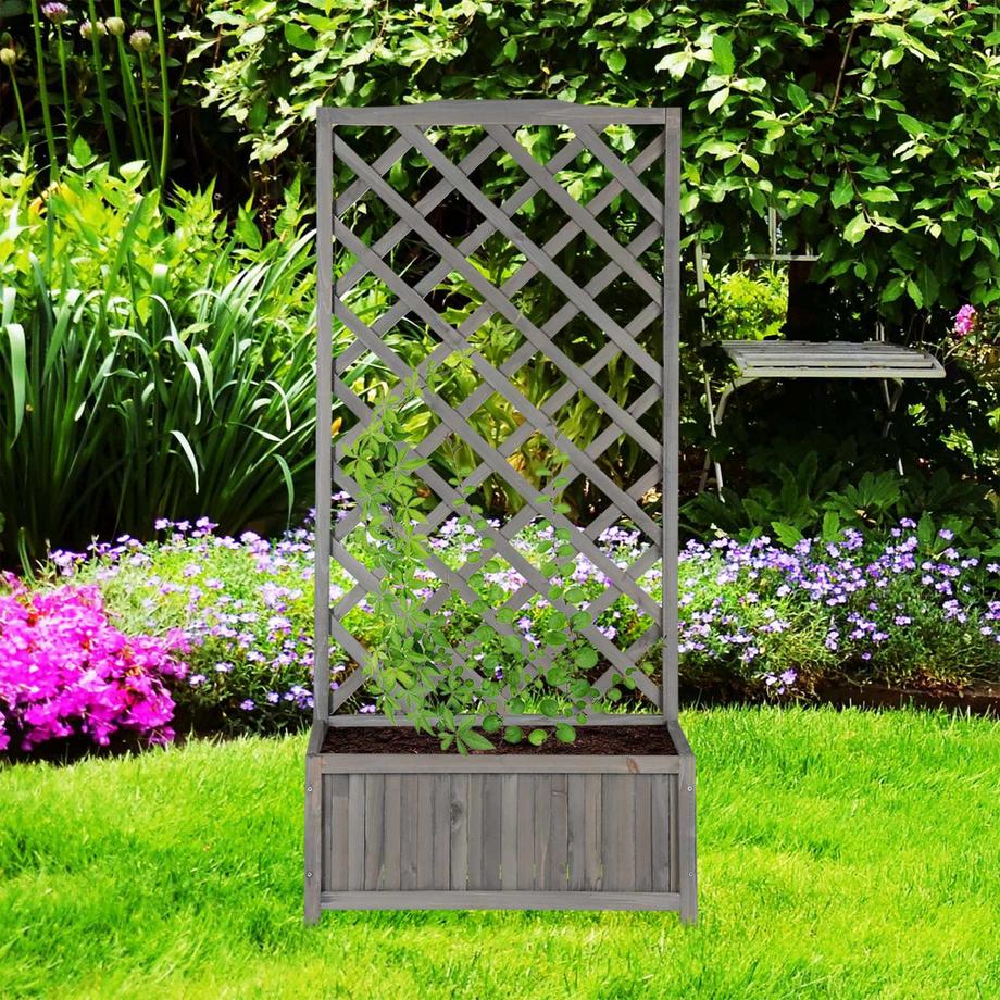 Northix Jardinière grise avec treillis  