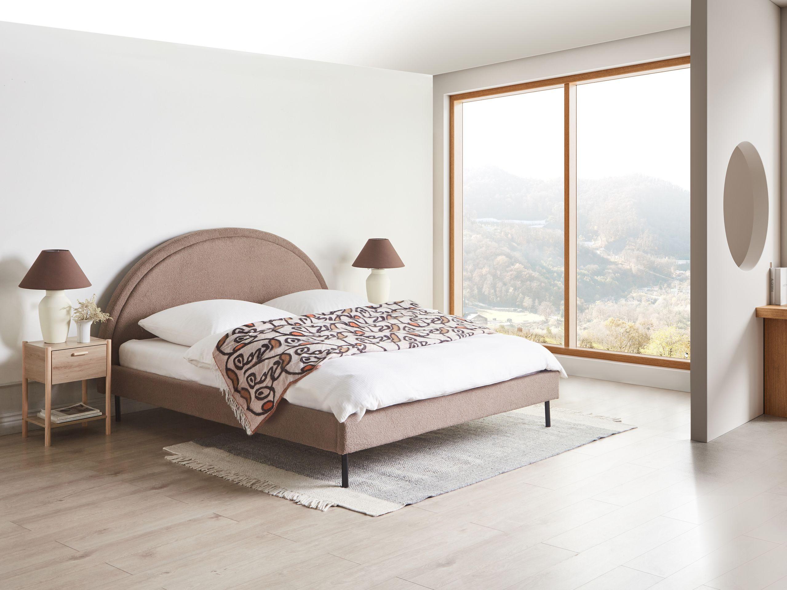 Beliani Lit avec sommier en Bouclé Rétro MARGUT  