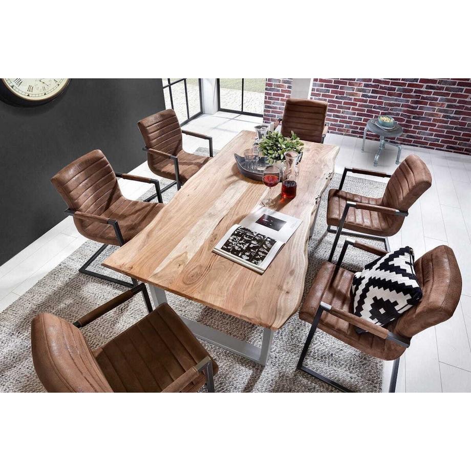 mutoni Table de salle à manger Unikat naturel argenté 140x80x2.6  