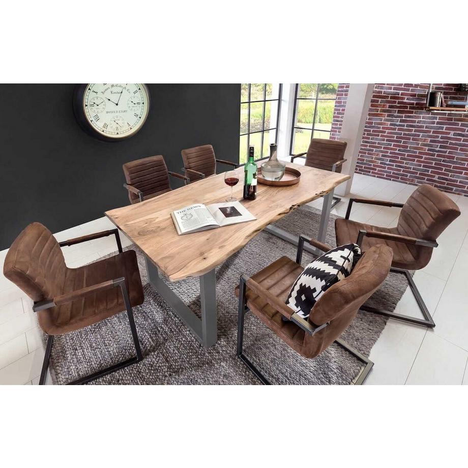 mutoni Table de salle à manger Unikat naturel argenté 140x80x2.6  