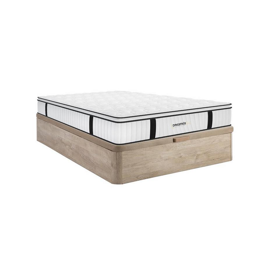Ensemble 160 x 200 cm sommier coffre naturel clair + matelas anti-feu ressorts ensachés et surmatelas intégré ép.28cm - DELICE de DREAMEA HOTEL
