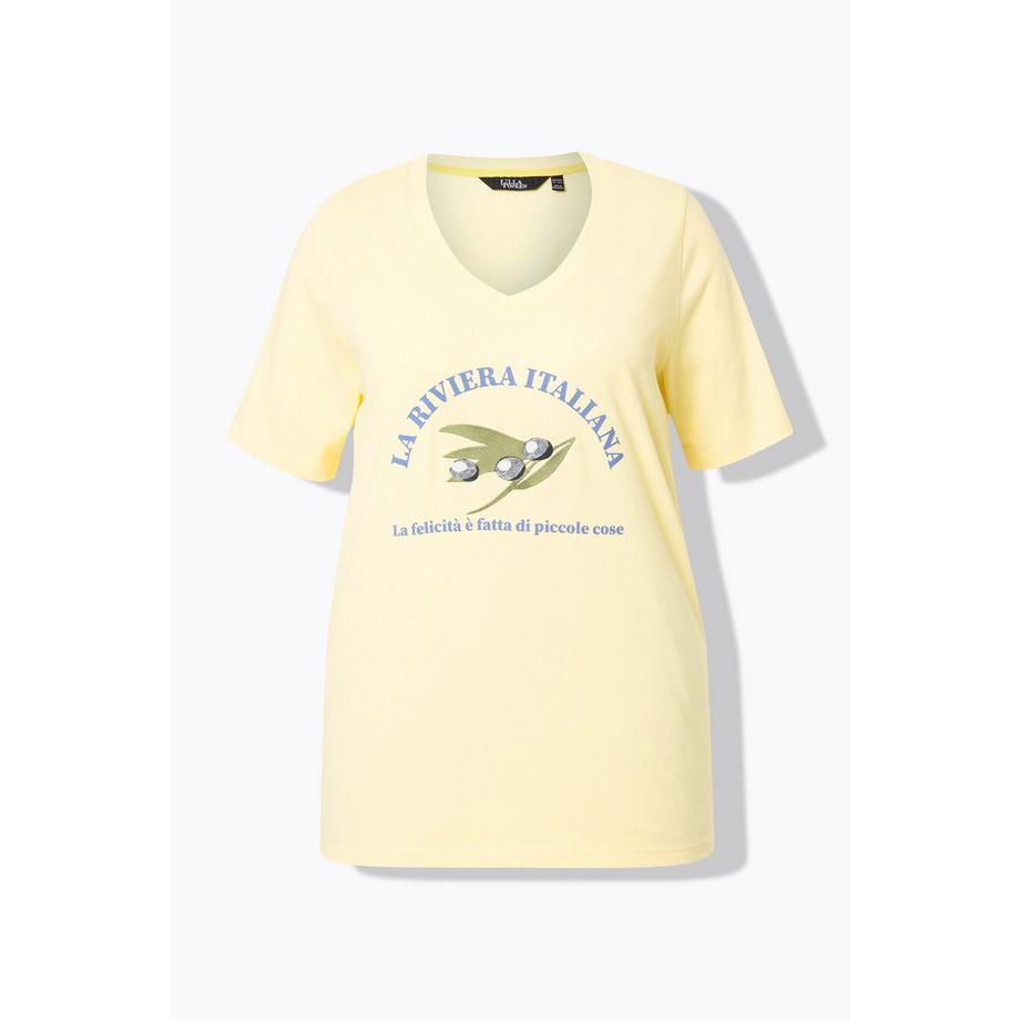 Ulla Popken T-shirt brodé coupe A-line encolure en V manches courtes  