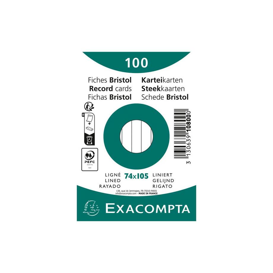 Exacompta Confezione 100 cartoncini bristol a righe non perforati 74x105mm - x 40  
