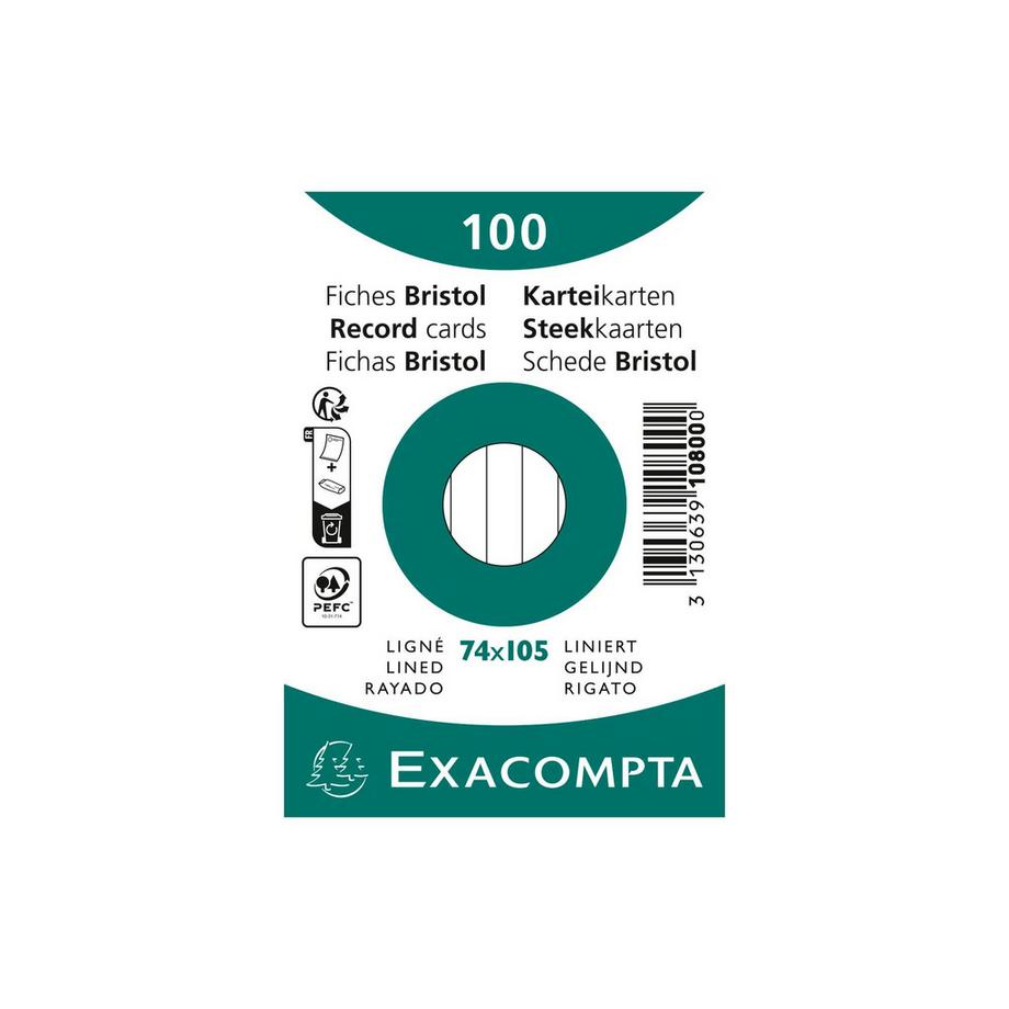Exacompta Confezione 100 cartoncini bristol a righe non perforati 74x105mm - x 40  