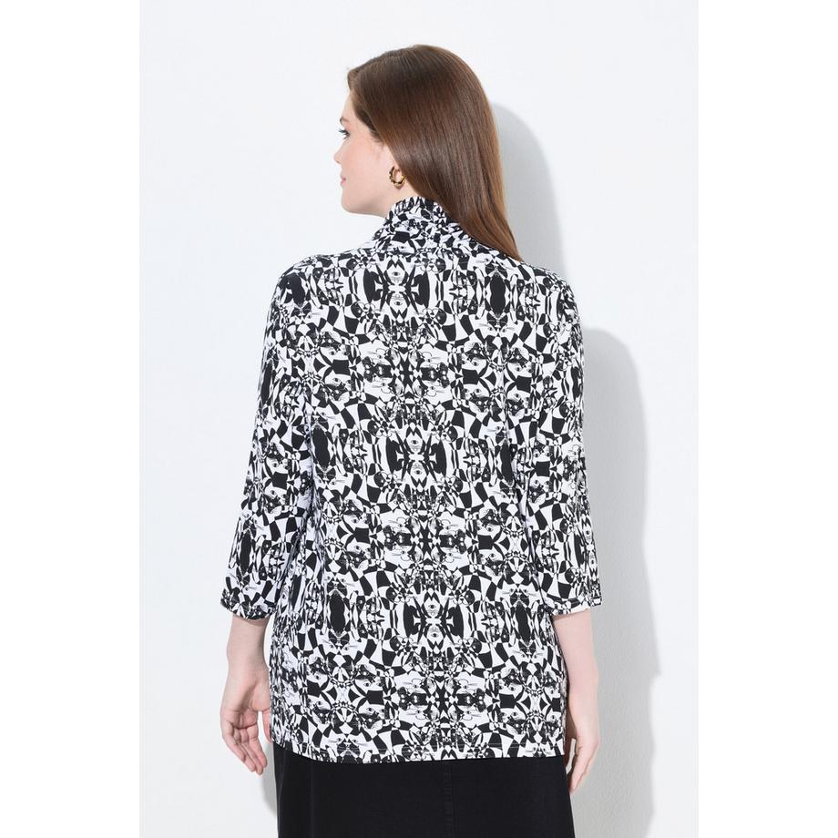 Ulla Popken Classic Katzen Print Wasserfallkragen 3/4 Arm Shirt  