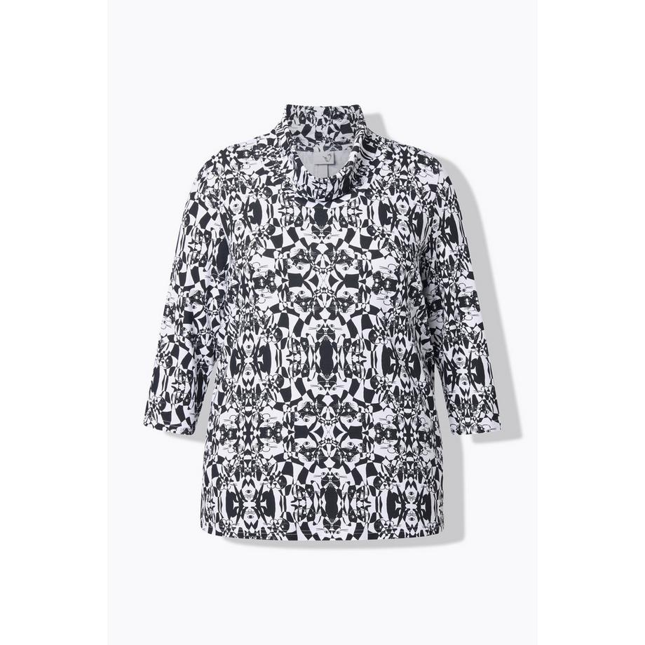 Ulla Popken Classic Katzen Print Wasserfallkragen 3/4 Arm Shirt  
