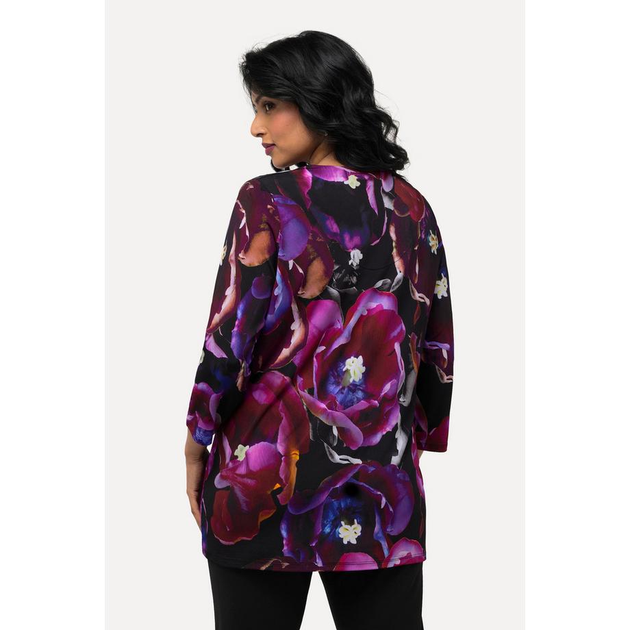 Ulla Popken Slinkyshirt Tulpen V-Ausschnitt 3/4-Arm  