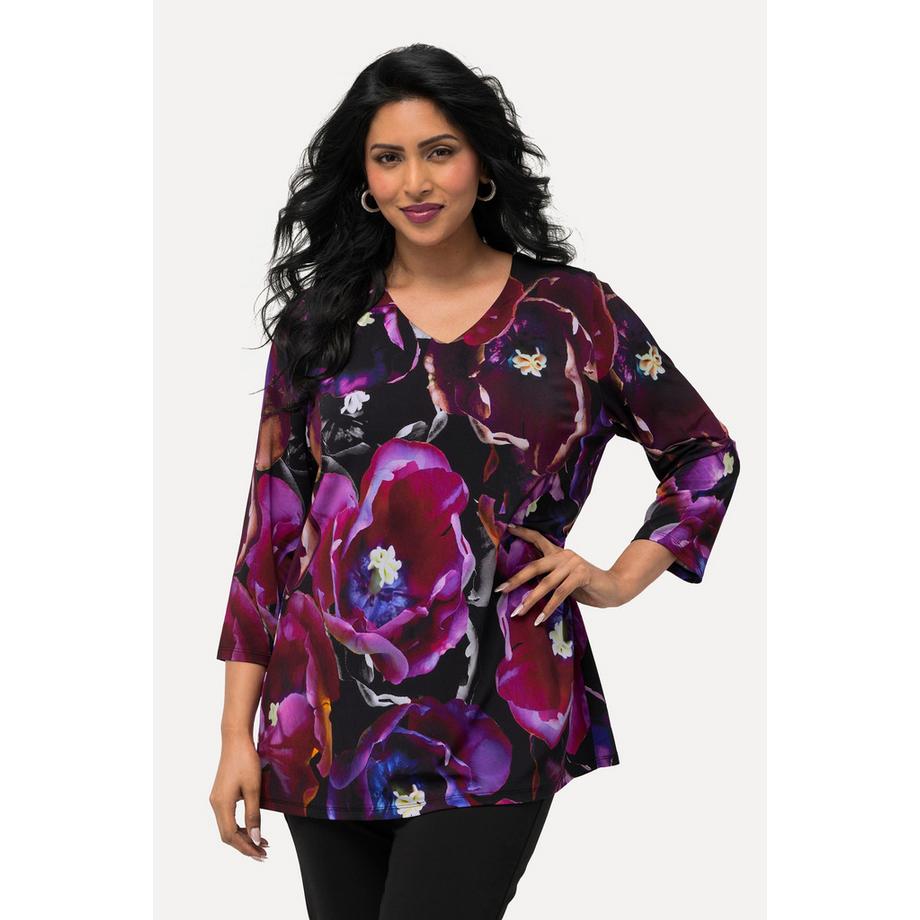 Ulla Popken Slinkyshirt Tulpen V-Ausschnitt 3/4-Arm  