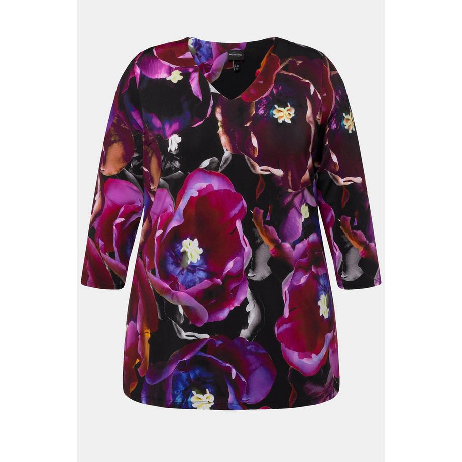 Ulla Popken Slinkyshirt Tulpen V-Ausschnitt 3/4-Arm  