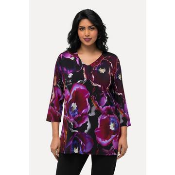 Slinkyshirt, Tulpen, V-Ausschnitt, 3/4-Arm