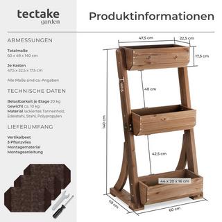 Tectake Jardinière verticale FLORA en bois laqué avec toile de paillage  