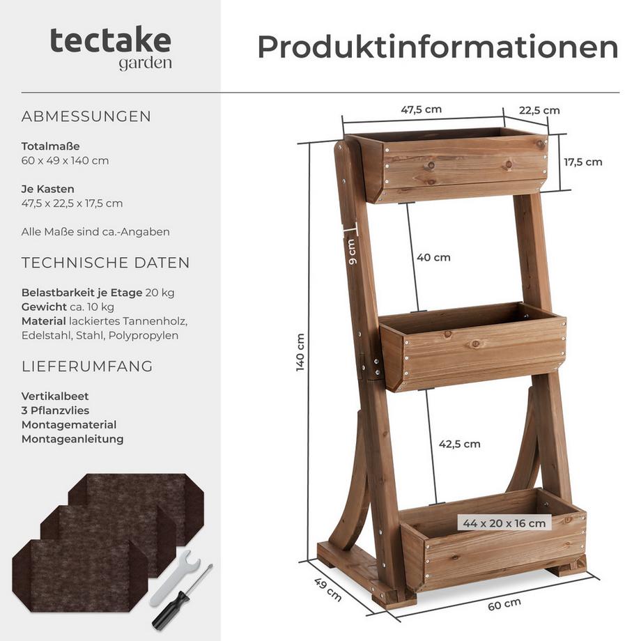 Tectake Vertikalbeet Flora, lackiertes Holz, inkl.  