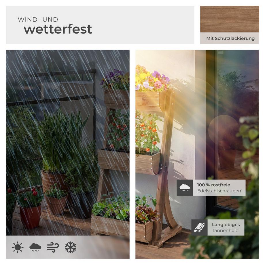 Tectake Jardinière verticale FLORA en bois laqué avec toile de paillage  